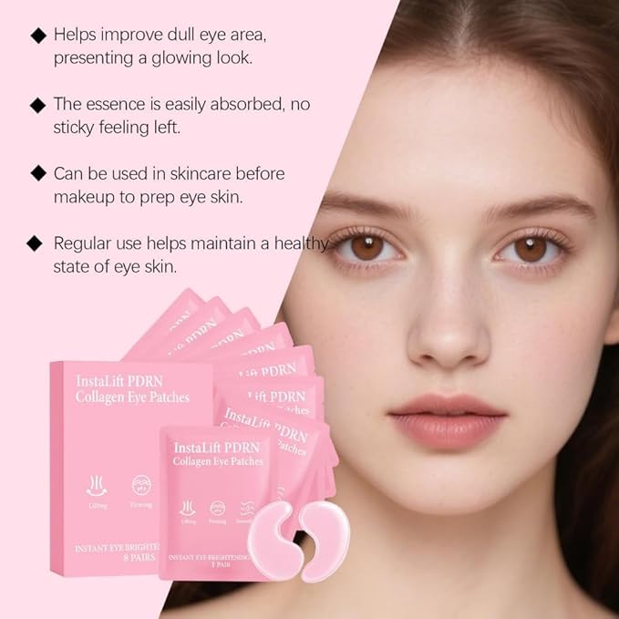 Serene Eye Patches with PDRN Collagen, Instant Anti-Wrinkle Eye Mask for Dark Circles & Puffy Eyes, Hydrating Under Eye Patches with Hyaluronic Acid, Instalift Treatment, 8 Pairs