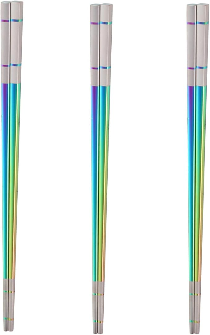 Reusable Stainless Steel Chopsticks,Dishwasher Safe , Easy to Use(3 PCS,Dazzling colors)