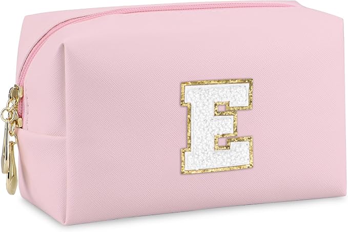 Initial Makeup Bag, Personalized Preppy Letter Monogram Cosmetic Bag | Waterproof PU Material, Compact Size, Large Capacity 7.09 x 2.95 x 3.94 in, Surprise Gift for Daughters and Teens