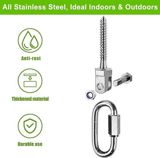 SELEWARE Heavy Duty 304 Stainless Steel Swing Hangers Set of 4, 180° Rotation Porch Swing Hardware for Playground, Yoga Hammock, Punching Bag & Outdoor Swing Sets