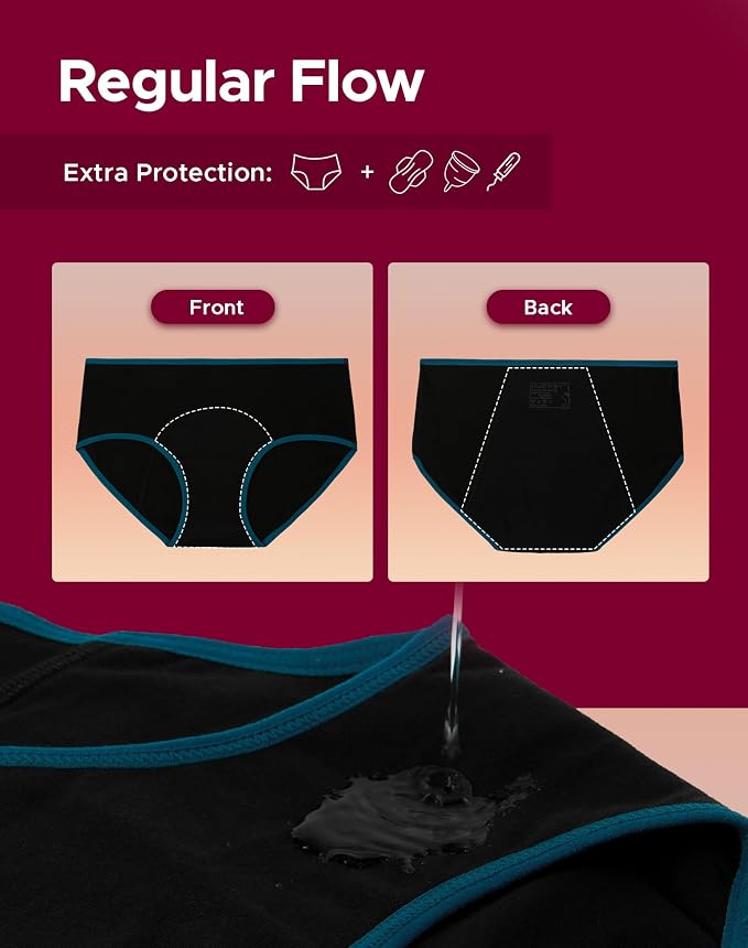 INNERSY Period Underwear for Women Teens Leak-Proof Menstrual Cotton Protective Hipster Panties 3-Pack