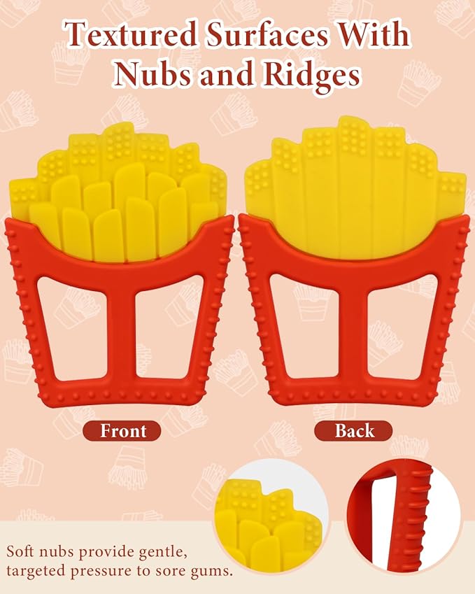 Chuya French Fry Teether Baby Toys 0-6 6-12 12-18 Months,French Fries Shape Teething Toy Baby Teething Relief Infant Toys Sensory Toys for Babies Soothes Sore Gums Boys Girls Gift Easy-Grasp