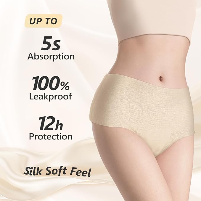 MOLLIS Disposable Period Underwear for Women, Postpartum Panties, Maternity Knickers Heavy Flow Leak Proof, Unscented, Beige, XXLarge, 16 Count