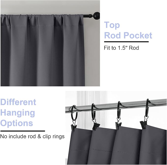 Simplebrand Grey Blackout Curtains for Bedroom 102 Inches Long 2 Panels, Solid Thermal Insulated, Energy Saving Living Room Window Treatment Curtains Blackout Drapes, W50 x L102 Inch, Grey