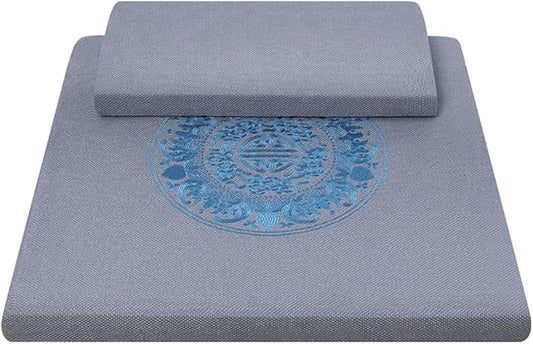 Square Meditation Cushion Mat Set with Washable Cotton Linen Cover, Larger Thick Yoga Mat Bolster Floor Pillows Seating for Adults Upgraded Meditation Accessories grey-60 * 5cm