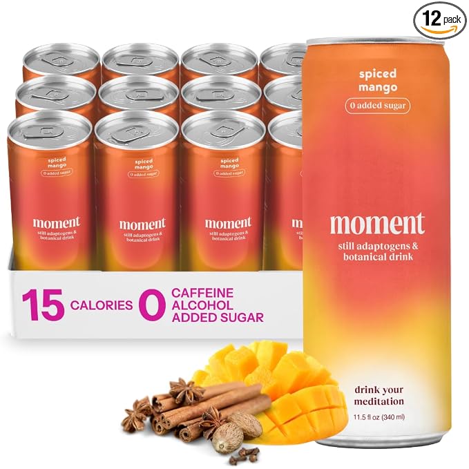 Moment Adaptogen Drink (Shark Tank) - Non Carbonated Botanical Tea - Calm, Clarity & Relaxation with L-Theanine & Ashwagandha - Non Alcoholic Drinks - 0 Sugar 0 Caffeine - 12 Pack 11.5 fl oz