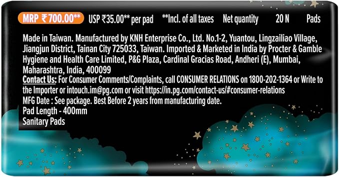 Whisper Ultra Night Sanitary Pads for Women, XXXL 20 Napkins