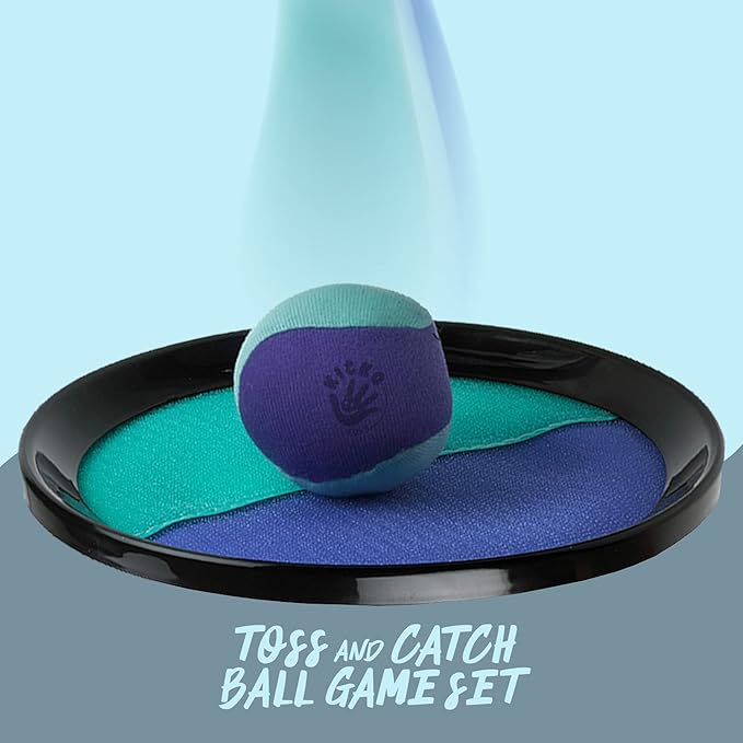Kicko Toss and Catch Ball Game - Purple and Teal -Paddle Balls with Catcher Mitts, Hard and Soft Tennis Balls, & Travel Case - for Kids Indoor or Outdoor Team Sports, Backyard or Beach New & Improved