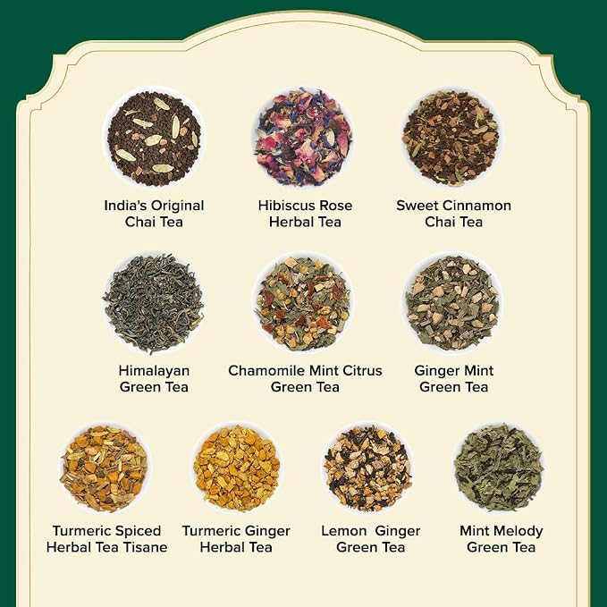 VAHDAM, Assorted Tea Sampler (20 Delicious Variety, 40 Individually Wrapped Pyramid Teabags) Long Leaf Premium Teas I Tea Gift Set I Gift Ideas for Lovers | Gifts for Him/Her