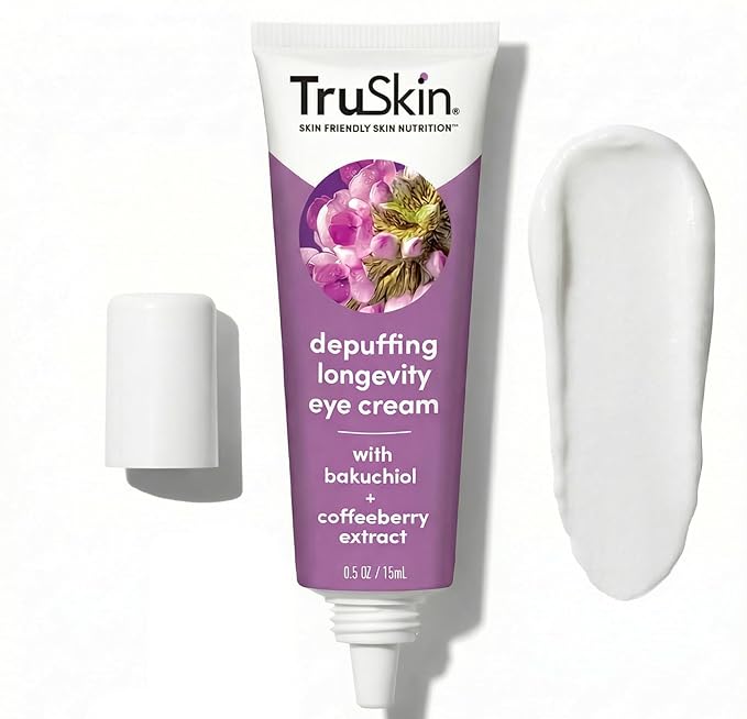 TruSkin Longevity Eye Cream - Caffeine Eye Cream with Bakuchiol, Lingonberry Stem Cells & Green Coffee Bean - Healthy Aging Gentle Retinol Alternative, Puffiness, Dark Circles, 0.5 fl oz