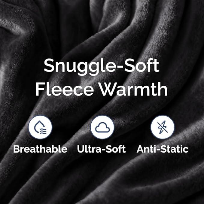 Ultra Soft Fleece Throw Blanket - College Dorm Room Essentials - Black | Flannel Fleece, Thick, Warm & Breathable, All Season Cozy, Anti-Static, Microplush, Lightweight for Couch, Bed & Dorm Bedding