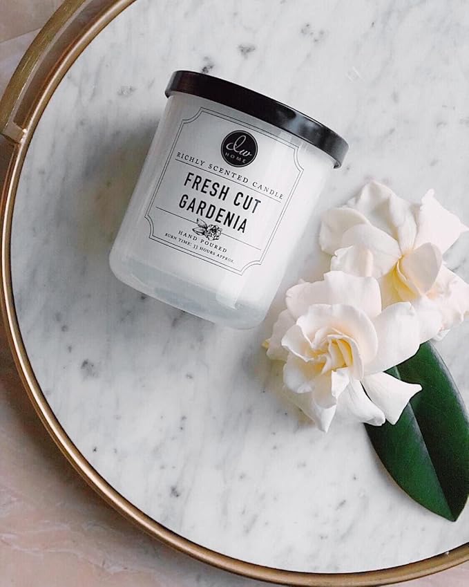 DW Home Fresh Cut Gardenia Scented Candle for Home, 9 oz, 8.8 oz Candle Jar, Up to 33H Burn Time, Luxury Scented Candle for Relaxation, Gifting, Home Décor