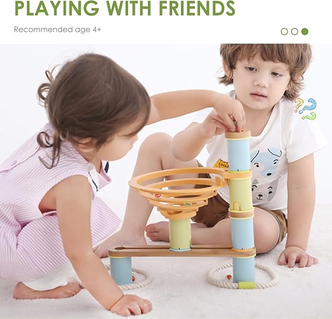 Marble Runs Building Toy, Bamboo Construction Toy Set with Ball, Simple Maze Toy Suitable for Age 4+ Children