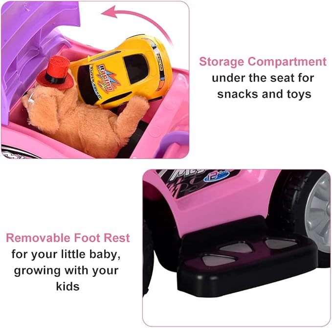 ChromeWheels Push Cars for Toddlers, 3 in 1 Ride on Push Car with Removable Canopy, Ride on Toys Mega Car w/Handle & Horn & Music, Pink