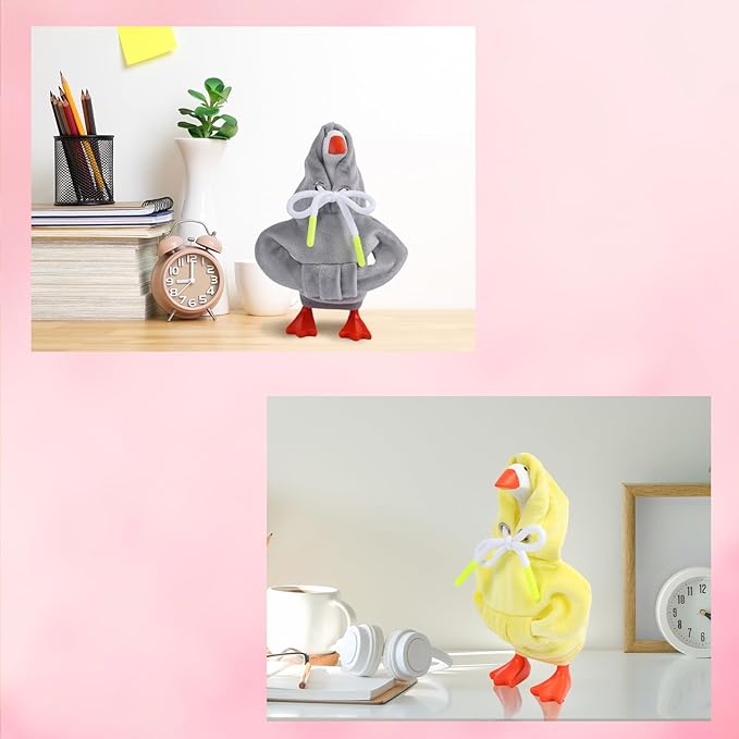 2 Pcs Desk Goose Outfits 7 Inches, Mini Desk Goose Clothes Hoodies 7 Inch Porch Goose Costume Desk Goose Accessories for Magnetic Goose Statue Table Decor (Grey & Yellow)