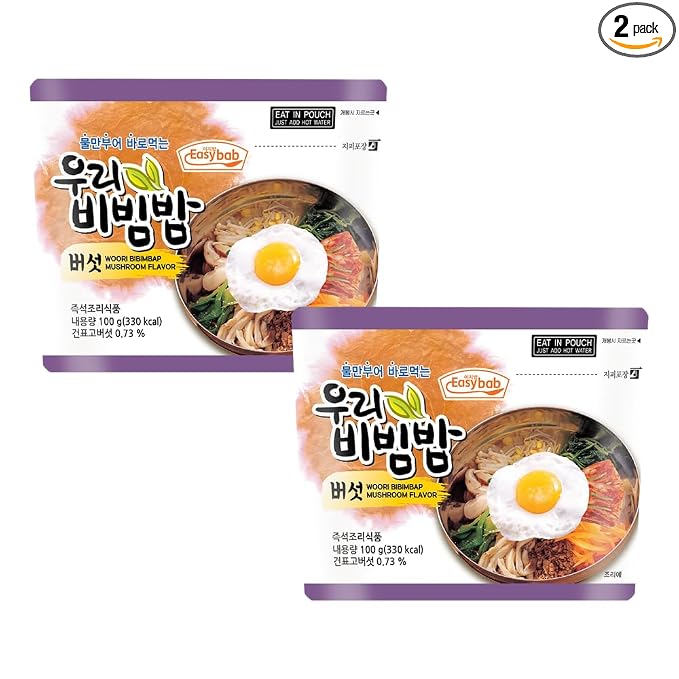 Easybab Korean Ready to Eat Bibimbap, Mushroom (2 PACK)