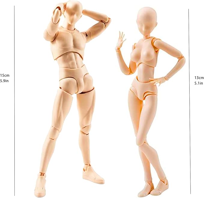 Action Figures PVC Model (Yellow Color) with Box Drawing Figure Models for Artists(Female+Male)