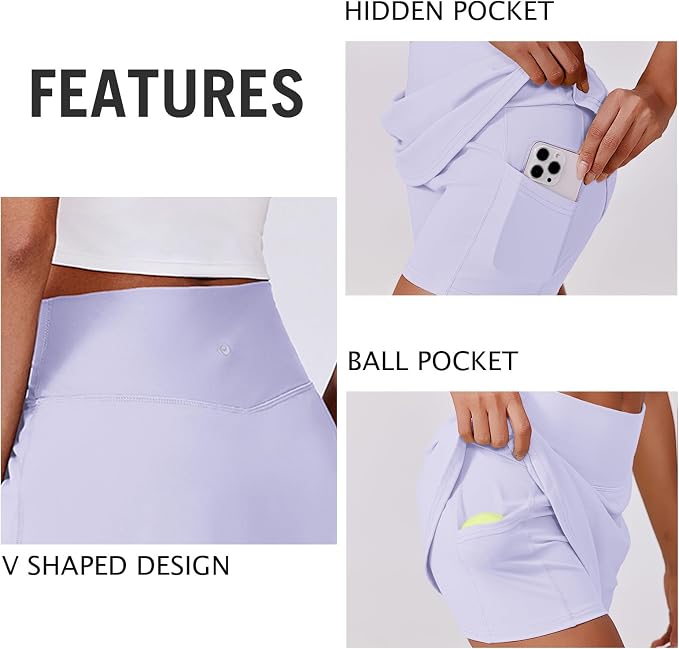 PINSPARK 14" Womens Tennis Skirt High Waisted Golf Skort with 2 Pockets | Built-in Shorts, A Line, Tummy Control, Stretchy, Casual, Mini, Workout, Pickleball, Running, Skort for Woman