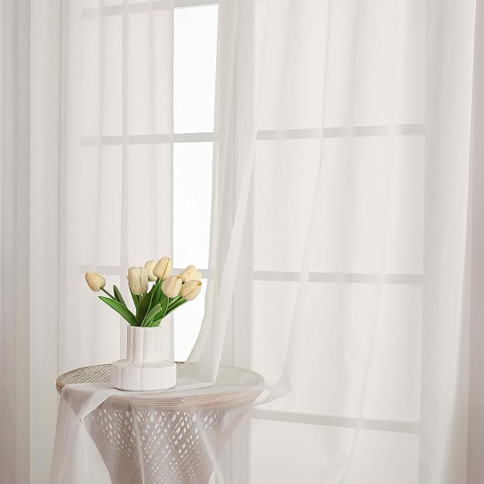 OWENIE Ivory Sheer Curtains, Sheer Curtains 96 inches Long 2 Panels Set, Rod Pocket Voile Fimly Sheer Drapes for Living Room/Bedroom, 2pcs, Each 59" W x 96" L
