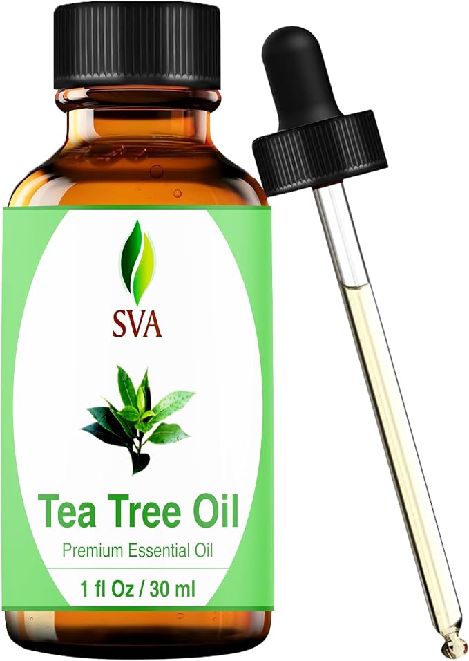 SVA Tea Tree Essential Oil 1 Fl Oz – for Diffuser, Skin & Hair Care – Ideal for Massage & DIY Blends – with Dropper