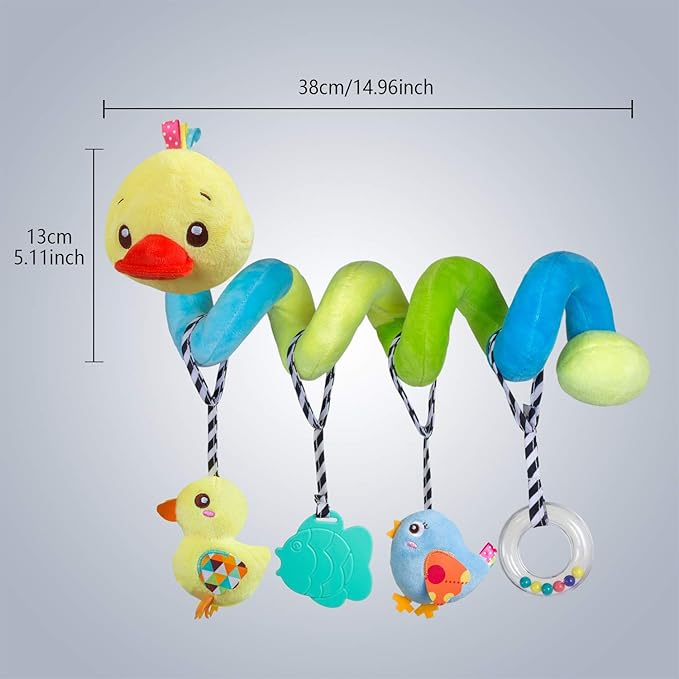 Baby car seat Toys, Activity Spiral hangings pram Toys, Plush Crib Toys with Squeaky for boy or Girl (Duck)