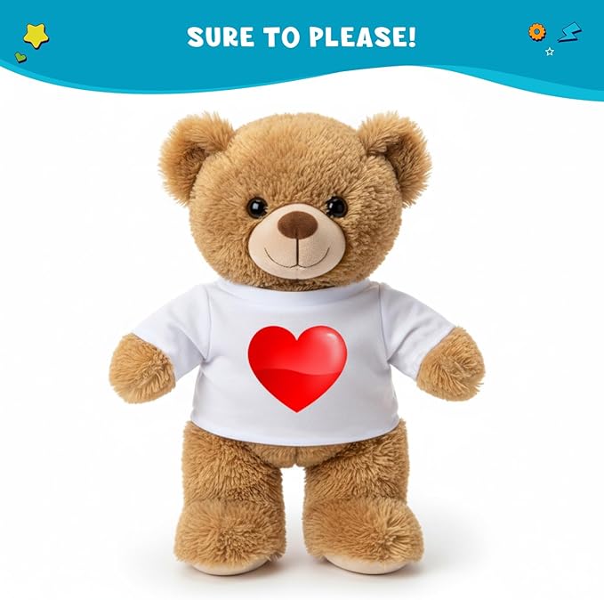 Get Ready Kids Teddy Bear T-Shirts Bulk Pack of 25 White Crew Neck Stuffed Animal Clothes for 12-16 Inch Plush Toys Polyester Blank Tees for DIY Crafts Sublimation and Classroom Projects