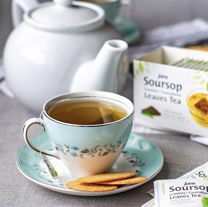Soursop Tea (75 Tea Bags, Box of 3 x 25 each) by Jans | 100% All Natural Graviola/Guanabana Leaves Cholesterol-Free, Sugar-Free, Sodium-Free | Best Served Warm | Gental Herbal Aroma