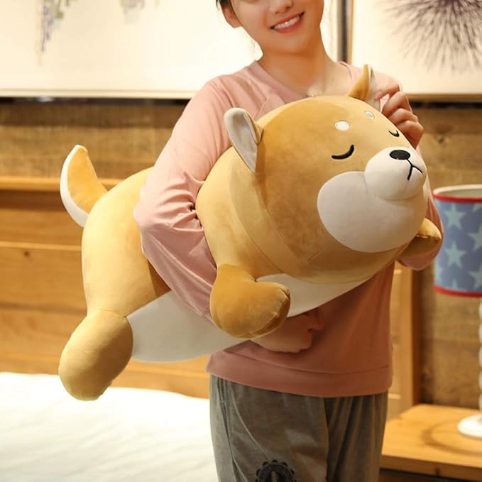 Shiba Inu Plush Pillow,Soft Corgi Stuffed Animals Toy Cute Sleeping Puppy Doll Gifts for Kids (Smiling Eyes, 29.5 inch)