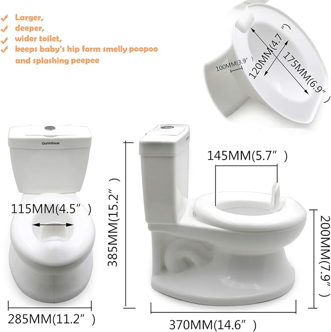 SMT- Baby Kids Portable Potty Training Toilet with Life-Like Flush Button & Sound for Toddlers Kids, White [P/N: ET-BABY004-WHITE]