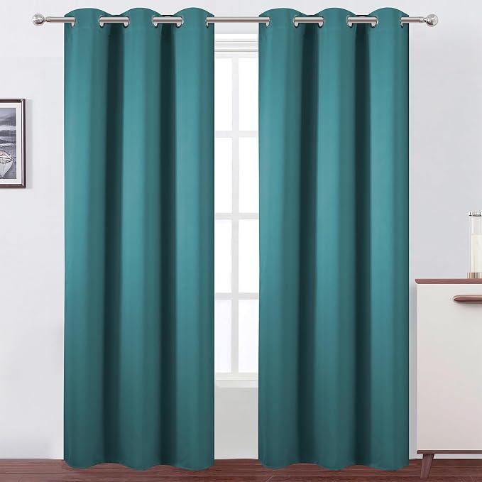 LEMOMO Sea Teal Blackout Curtains 34 x 84 Inch Length/Set of 2 Curtain Panels/Thermal Insulated Room Darkening Blackout Curtains for Bedroom