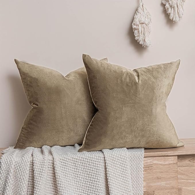 20x20 Throw Pillow Covers Set of 2 Decorative Velvet Cushion Covers,Stone | Soft Pillow Cases with Invisible Zipper for Modern Couch Sofa Bed Living Room Bedroom Home Decor
