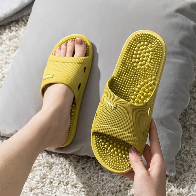 Acupressure Massage Slippers for Plantar Fasciitis for Women Acupuncture Slippers Arthritis Neuropathy Pain Relief Non-Slip Massage Sandals Womens Stress Relief Gifts for Bath (US Women 5.5-6, Yellow)