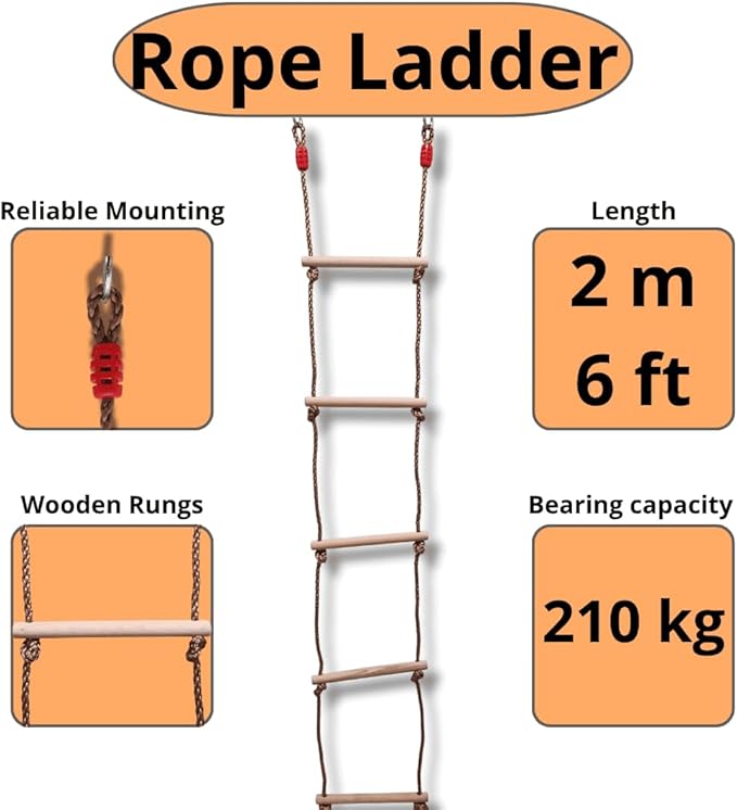 Hanging Ladder 6,5ft | Rope Ladders for Addults and Kids | Climbing Ladder for Kids | Obstacle Rope Ladders 2m