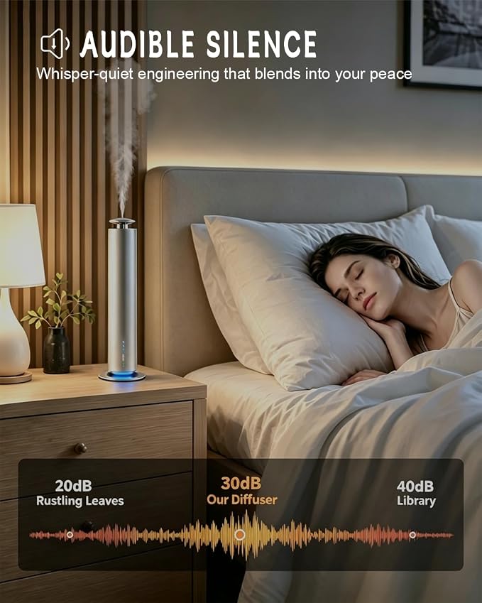 JEKAL Waterless Scent Diffuser Starter Kit with 5 Oils - Smart APP Cold Air Scent Machine, Up to 2000 Sq Ft for Homes Offices Hotels Spas - Quiet Essential Oil Diffuser 8H Battery 3-Color Light,Sliver