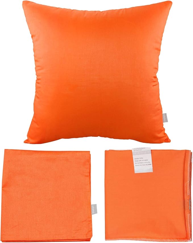 Thmyo 4-Pack 100% Cotton Comfortable Solid Decorative Throw Pillow Cases Square Cushion Cover Pillowcases Sublimation Blank Pillow Cover Halloween DIY Throw Pillowcase(16x16inch/40x40cm,Orange)