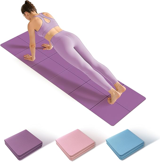 Foldable Yoga Mat Thick Non-Slip Exercise Mat - Packable Travel Fitness Mat with Carrying Bag for Yoga, Pilates, Workout, Home & Gym