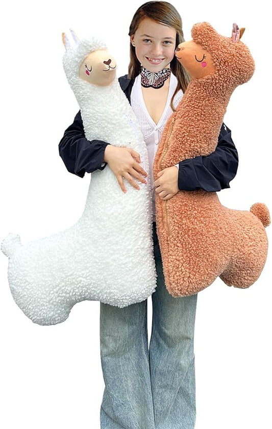 Hofun4U Llama Plush Pillow, 39 Inch Alpaca Plush Long Body Pillow, Alpaca Stuffed Animal, Christmas Holiday Birthday Gift (White)