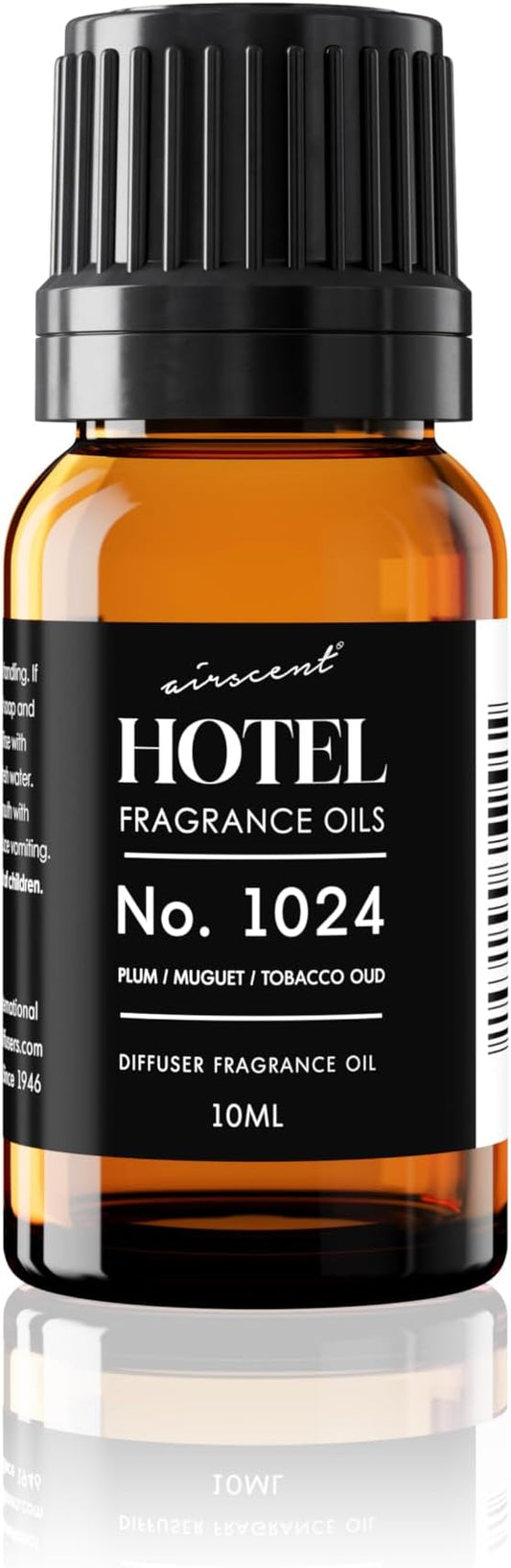 AirScent Hotel Diffuser Oil No. 1024 Inspired by JW M Hotel - 10 ml | Plum Muguet Tobacco Oud - Premium Fragrance Oil for Ultrasonic and Waterless Diffusers and Crafting - 0.34 fl oz Bottle