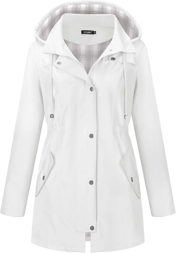 LOMON Women Waterproof Outdoor Hiking Raincoat Women Lined Rain Jacket Lightweight Hooded Jackets Trench Coats