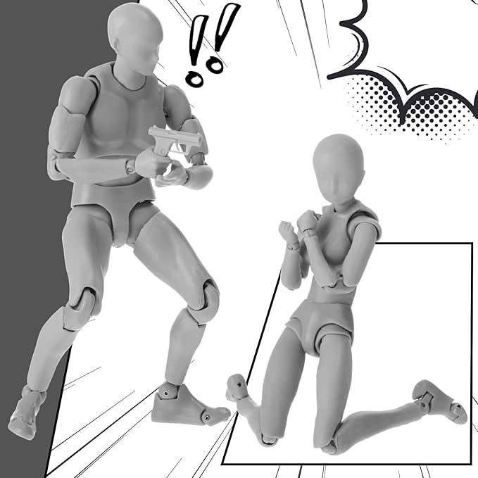 Meooeck 4 Sets Action Figures PVC Body Artists Model posable Drawing Mannequin for Painting, Sketching, Collection Gifts, Home Office Desk Decoration(Gray)