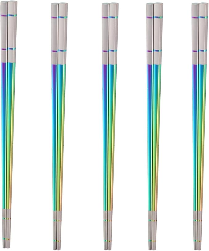Reusable Stainless Steel Chopsticks,Dishwasher Safe , Easy to Use(5 PCS,Dazzling colors)