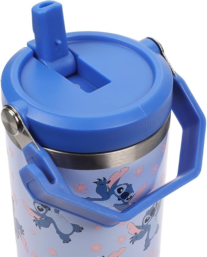 Disney Lilo & Stitch Sky Blue AOP 40 Oz. Vacuum Sealed Stainless Steel Tumbler With Carry Handle