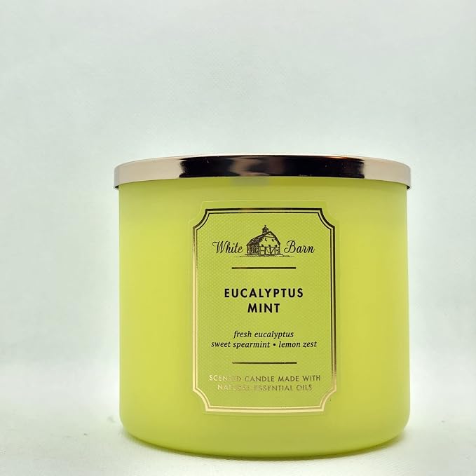 Bath & Body Works, White Barn 3-Wick Candle w/Essential Oils - 14.5 oz - New Core Scents! (Eucalyptus Mint)