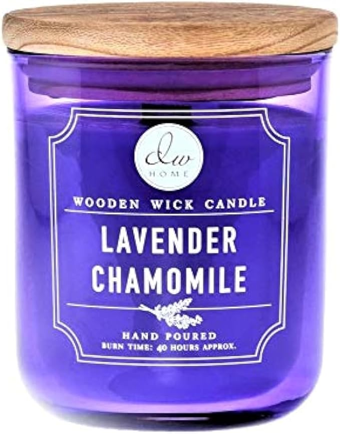 DW Home Lavender Chamomile Scented Candle for Home, 12 oz Crackling Wood Wick Jar Candle, Long Burning Luxury Scented Candle for Relaxation, Gifting, Home Decor