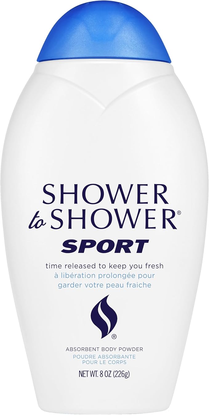 Shower to Shower Sport Body Powder for Men & Women, Talc Free, Sweat Absorbing, Prevents Chafing & Odor,Deodorizing All Over Body Powder for Long Lasting Freshness, 8 Ounces