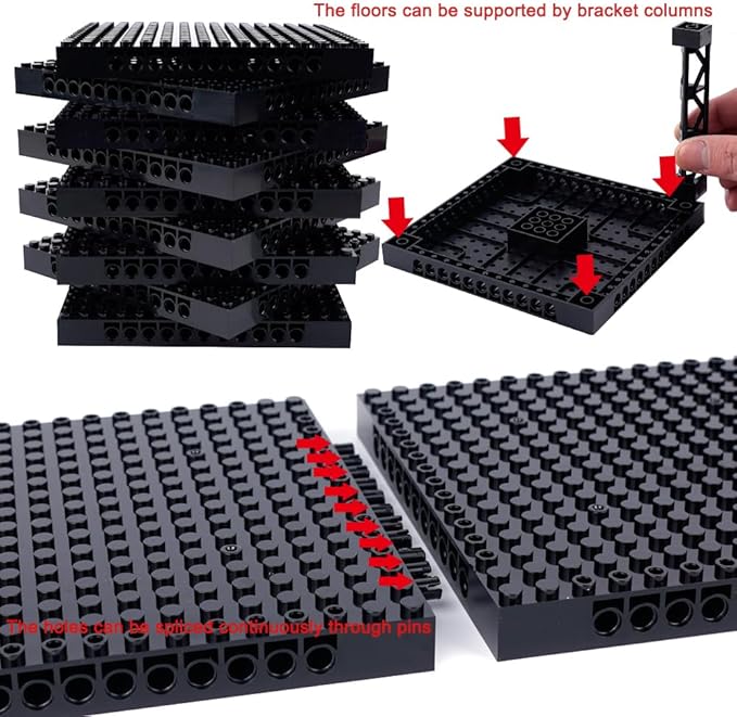 Brick 16x16 Plate 1/3 with Holes,Pins Suppor Pillar Accessories Pack,Pixel Art Painting Base Classic Building Block Bulk Parts and Pieces Sets - Compatible with 65803(Black)