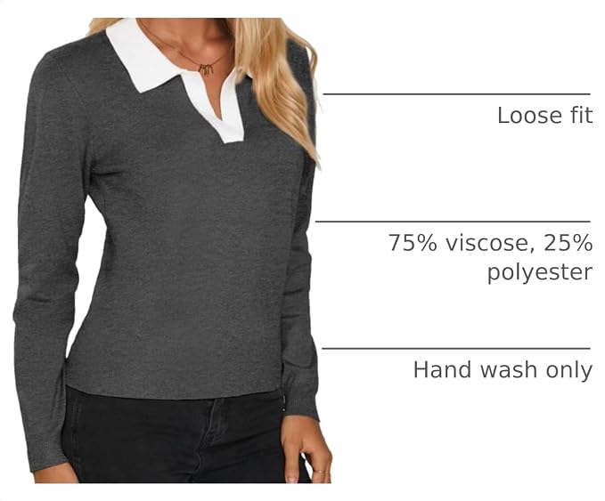 Women's Long Sleeve Classic V Neck Casual Fall Winter Polo Sweater Tops | Basic Collared Knitted Fashion Work Business Formal Daily Wear Versatile Pullover Shirts