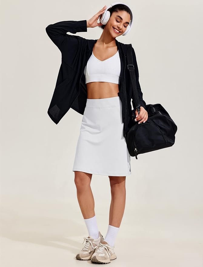 COOrun Women's 20" Knee Length Skirts High Waisted Golf Skorts with Pockets | Soft, Quick Dry, Split Hem, Built-in Shorts, A-line, Modest Skirts, for Golf Athletic Tennis Work Casual