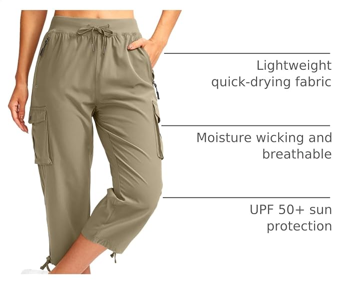 Soothfeel Women's Cargo Capris Pants with 6 Pockets Lightweight Quick Dry Travel Hiking Summer Pants for Women Casual