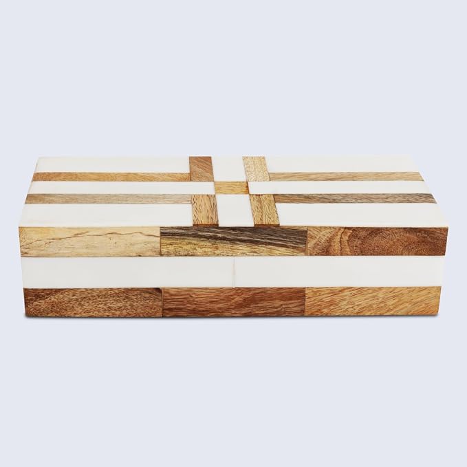 Handicrafts Home White Decorative Storage Box with Lid Wooden Coffee Table Storage Box Decorative Box Organizer for Living Room Home Decor – Resin Inlay Patisserie Delight Collection- 10x4.5x2.5